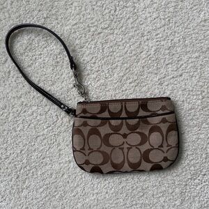 Coach Brown and Tan Patterned Wristlet